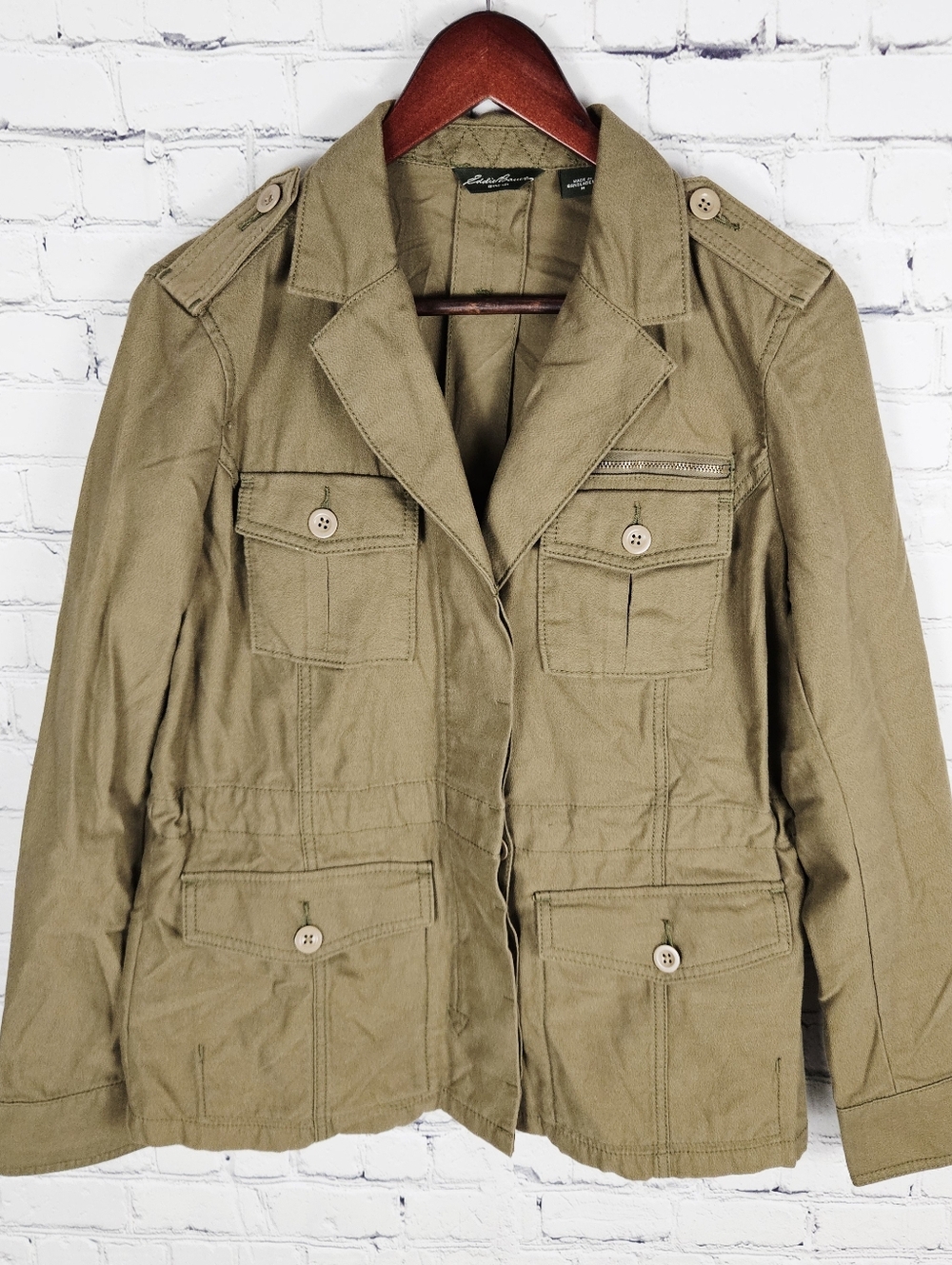 EDDIE BAUER | khaki military style cotton button up jacket